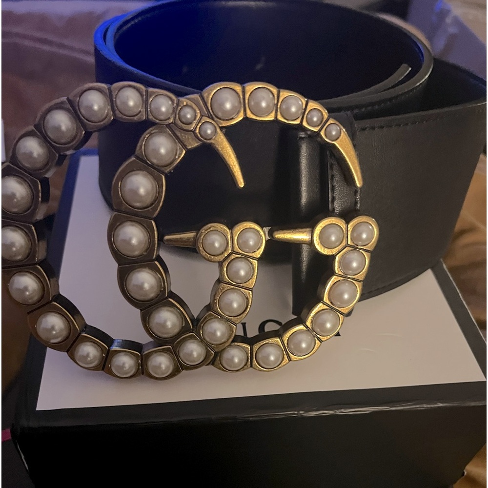 Designer Double GG Jeweled pearl embroidered Apparel Belt